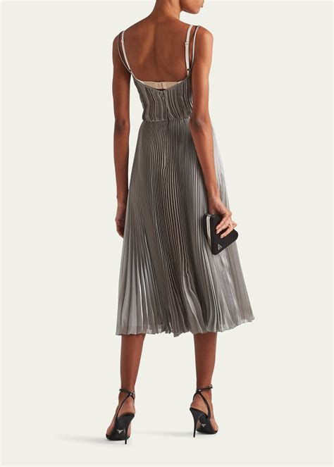 Prada Technical Voile Pleated Midi Dress 